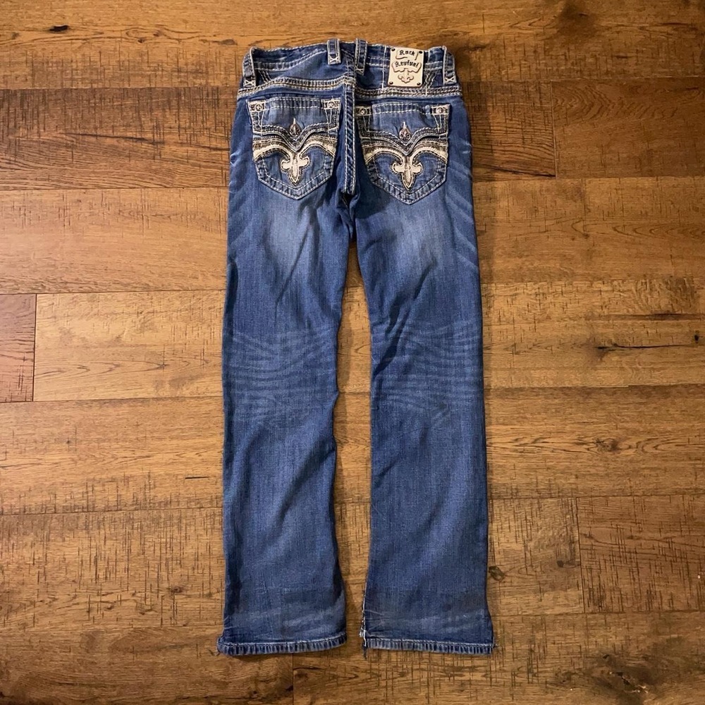 Rock Revival Apollon Slim Straight Mens 31x30 Blue Western Embroidered Jeans